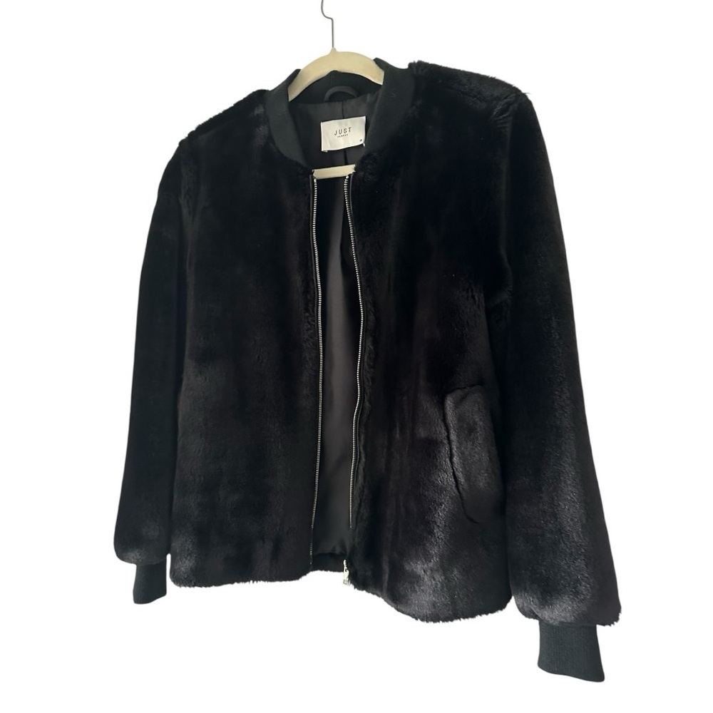 JUST Female Soft Black Faux Fur Bomber Woman’s Size XS - Picture 7 of 8